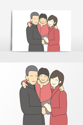 手绘中秋节一家人卡通元素