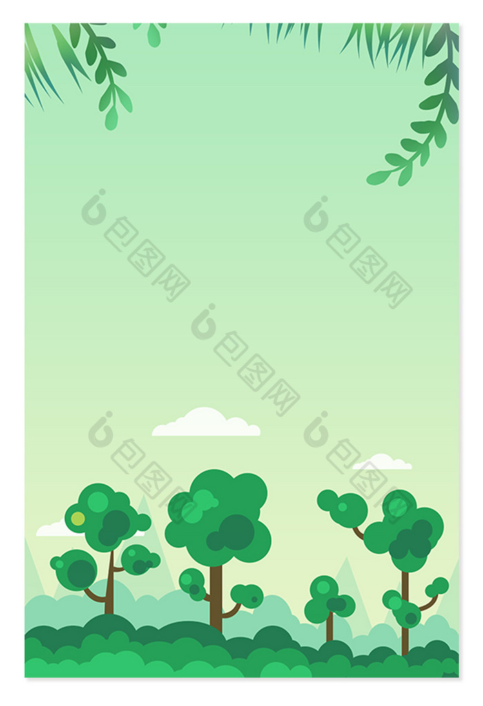 绿色森林树林卡通插画背景设计