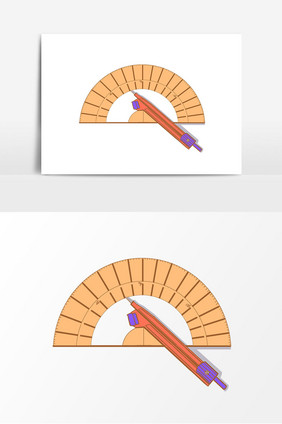 手绘暑假补课圆规半圆仪元素