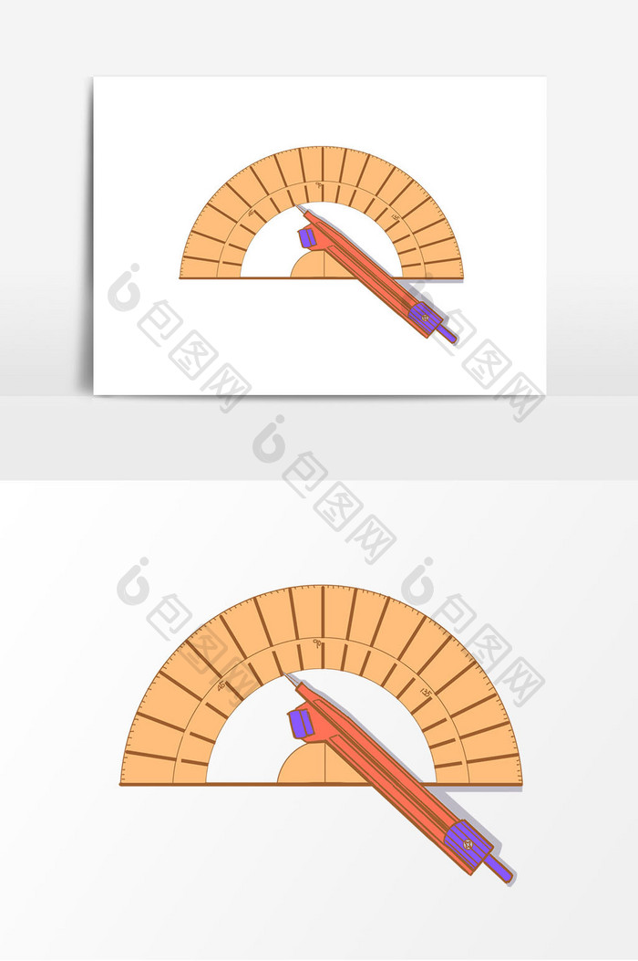 手绘暑假补课圆规半圆仪元素