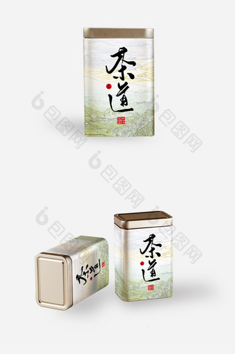 简约中国风彩绘山水茶叶罐装包装设计图片