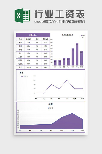 简约大气紫色行业工资表Excel模板图片