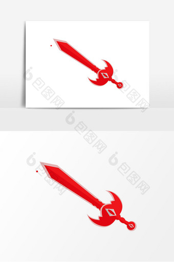 手绘游戏道具红色宝剑矢量元素图片