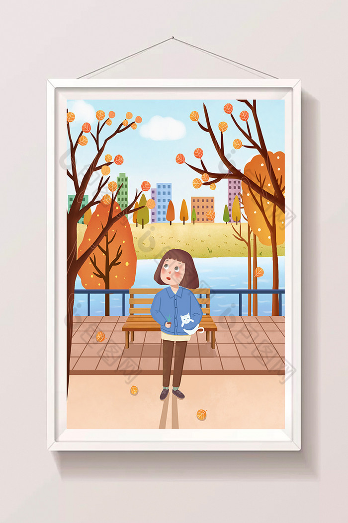 24节气立秋秋天风景少女城市插画图片图片