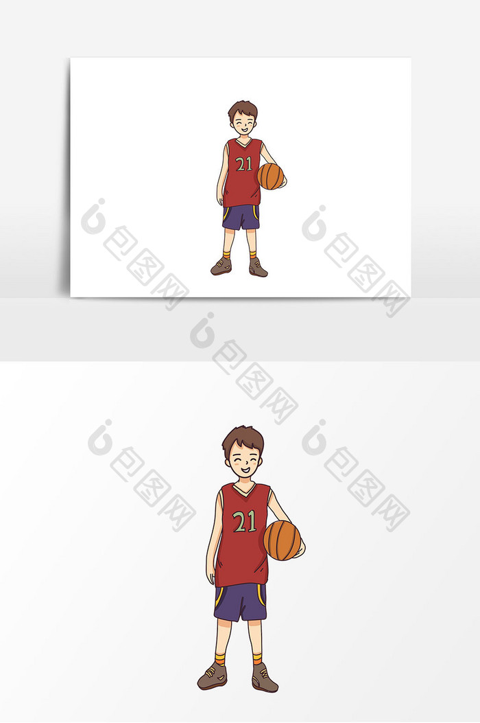 手绘男孩篮球夹球元素