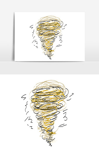 手绘金色自然灾害龙卷风旋风灾难插画元素