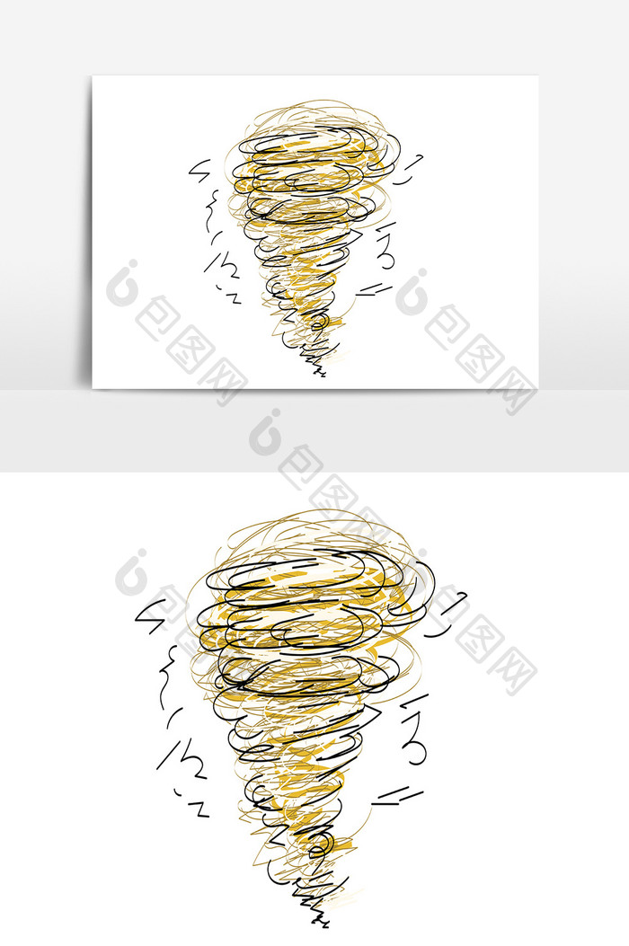 手绘金色自然灾害龙卷风旋风灾难插画元素