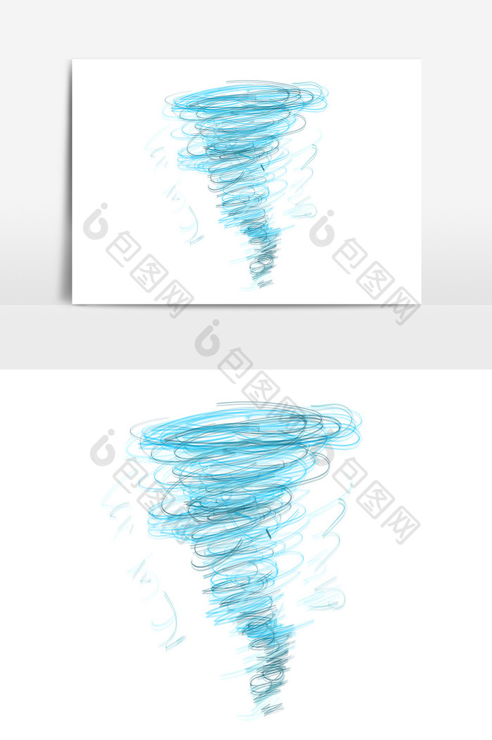 手绘龙卷风自然灾害旋风天蓝色线条元素Ai