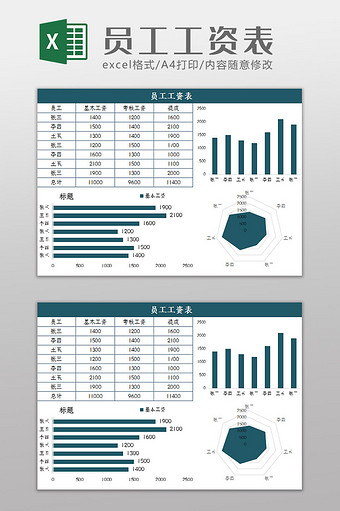 简约大气员工工资表Excel模板图片