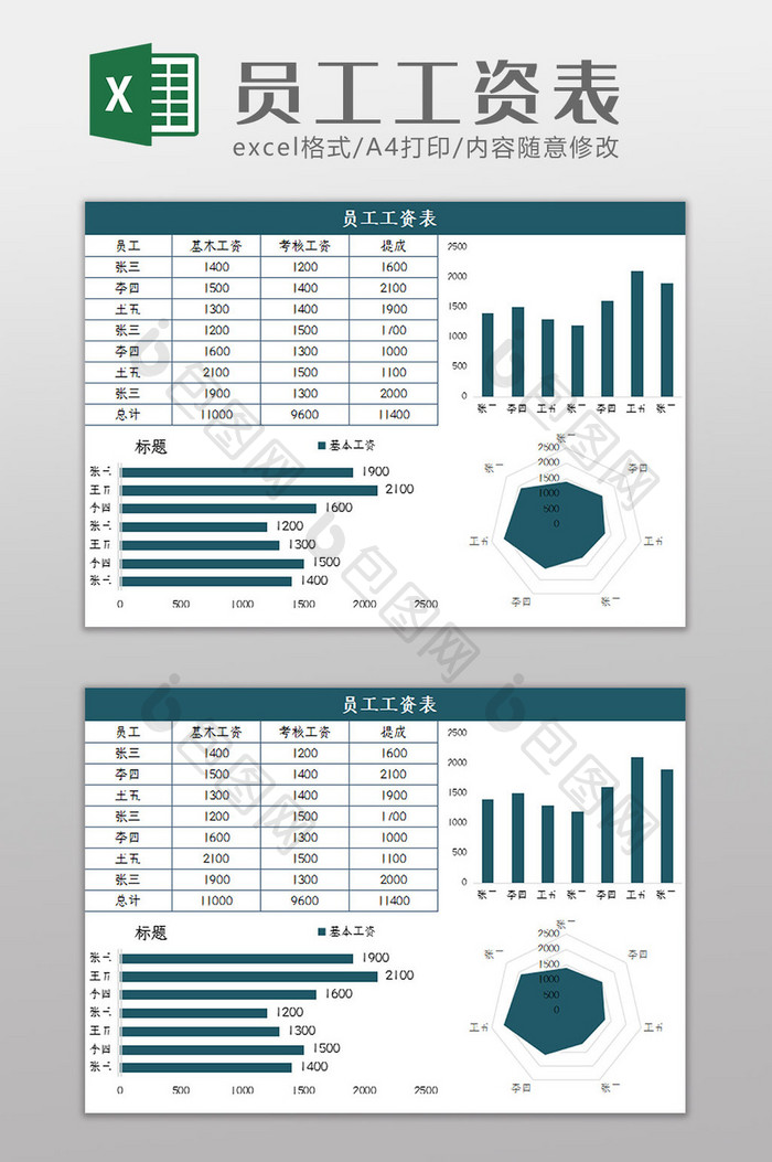 简约大气员工工资表Excel模板