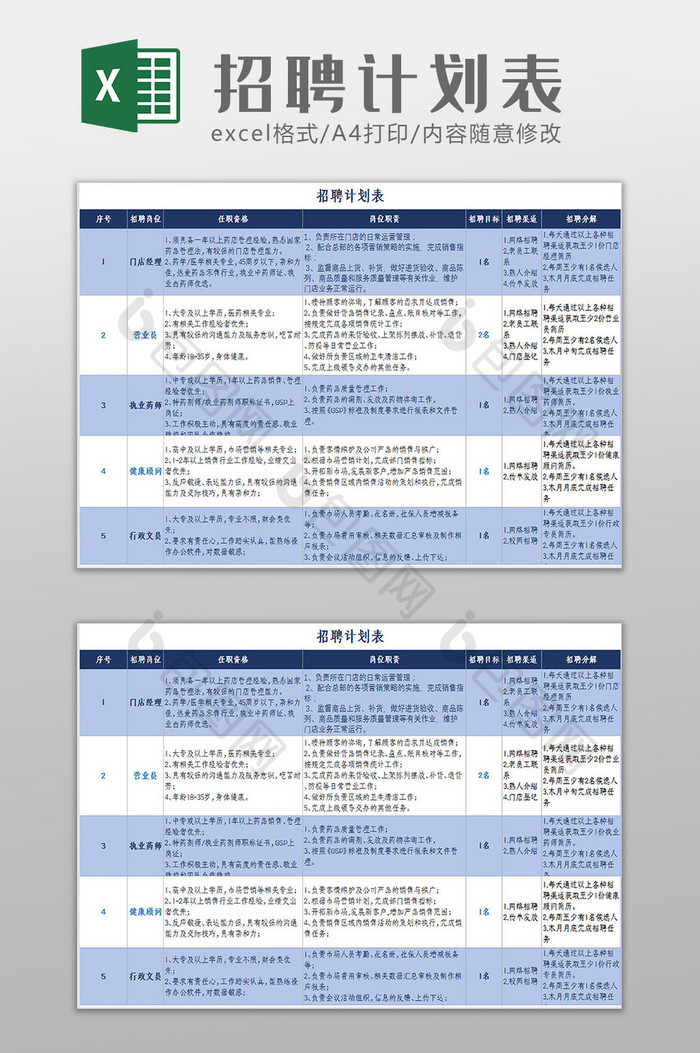 简约人事招聘计划表Excel模板