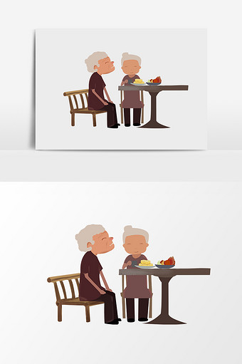 一对在桌前吃月饼的老人图片