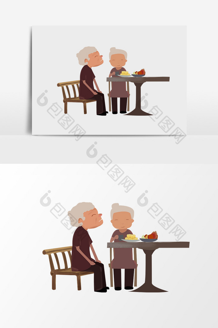 一对在桌前吃月饼的老人
