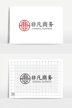 红色中式大气商务通用logoVI模板