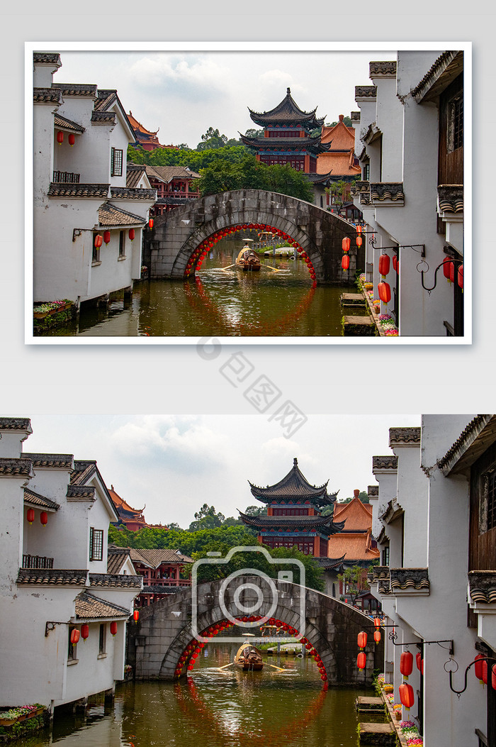 典型江南水乡小桥流水白墙黑瓦建筑摄影图图片