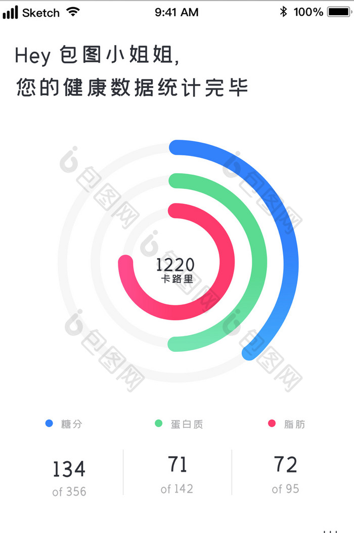 时尚健身瘦身数据统计UI移动界面