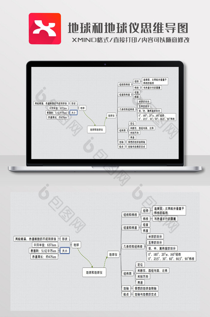 简约风地球和地球仪知识点XMind模板