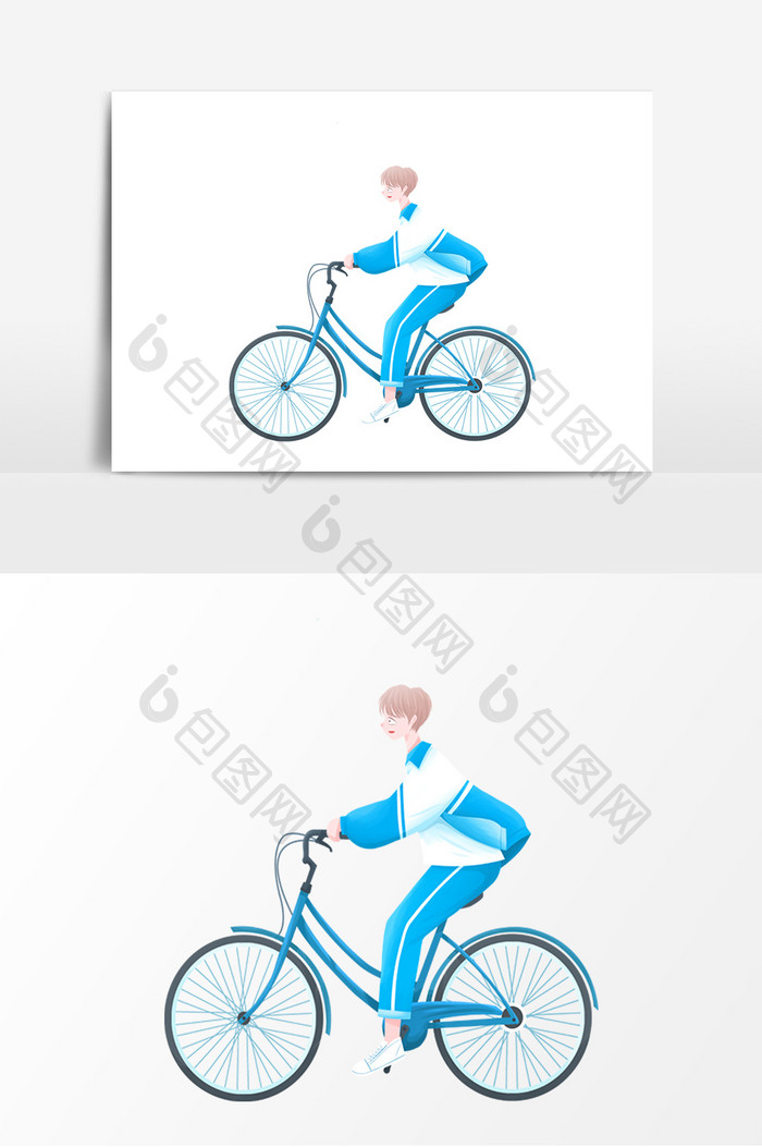 卡通手绘骑自行车的少年装饰元素