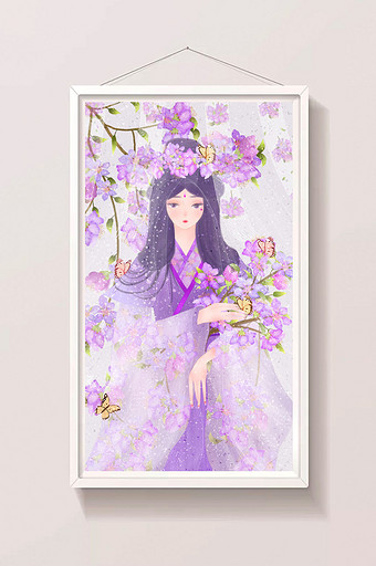 古风女孩与紫薇花图片