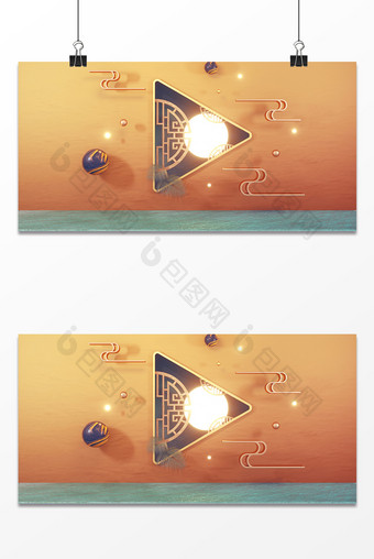 C4D黄色简约小清新中式中秋节孟菲斯背景图片