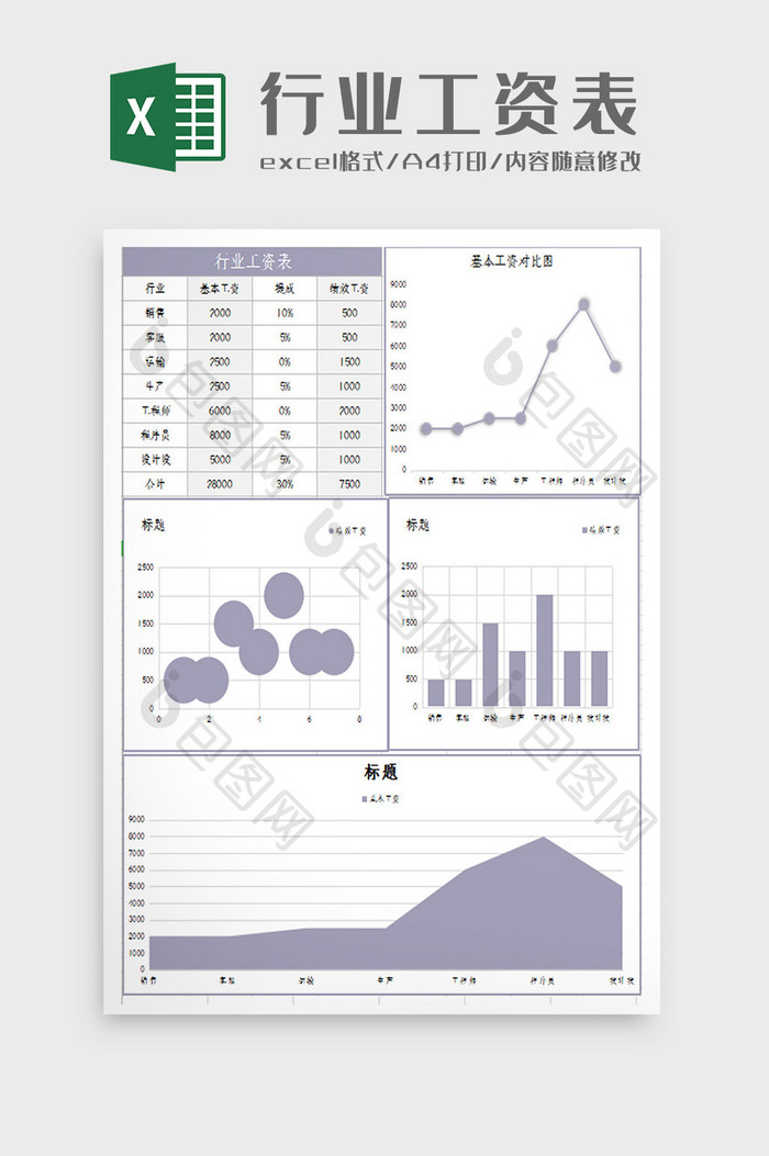 简约紫色行业工资表Excel模板