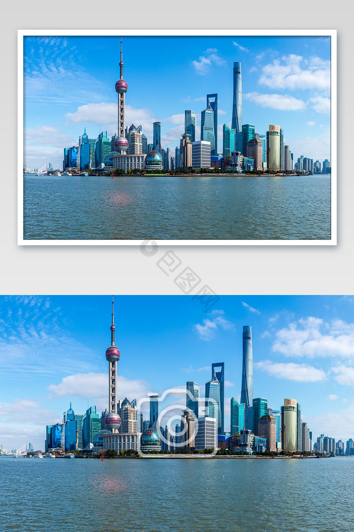 蓝色天空浦东上海地标全景图图片