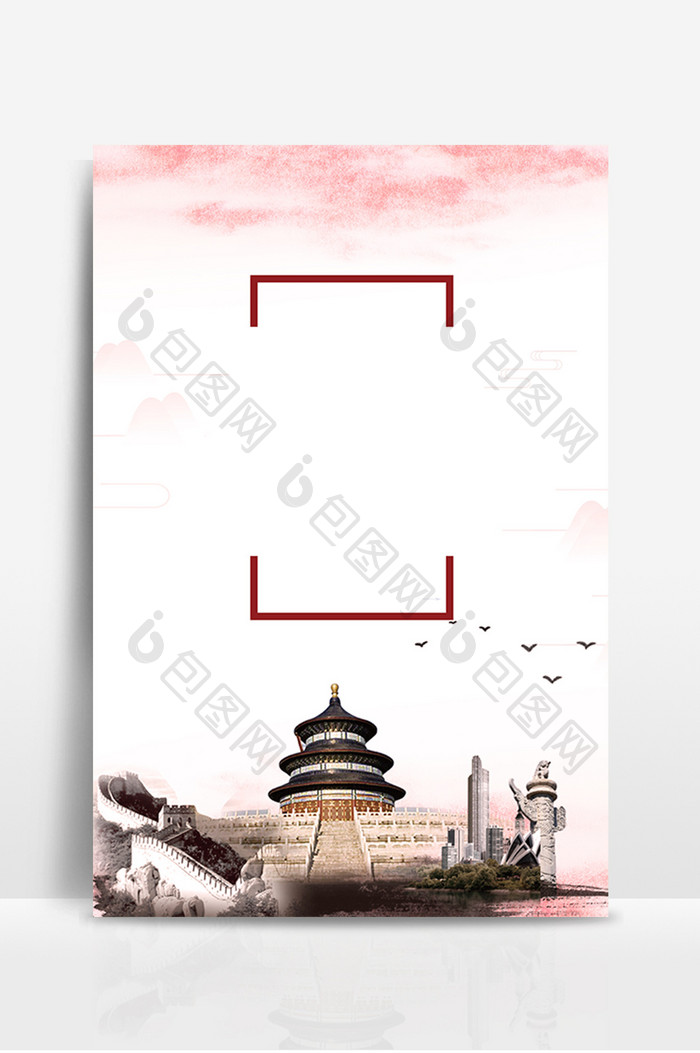 中国风建筑古建和平鸽边框背景