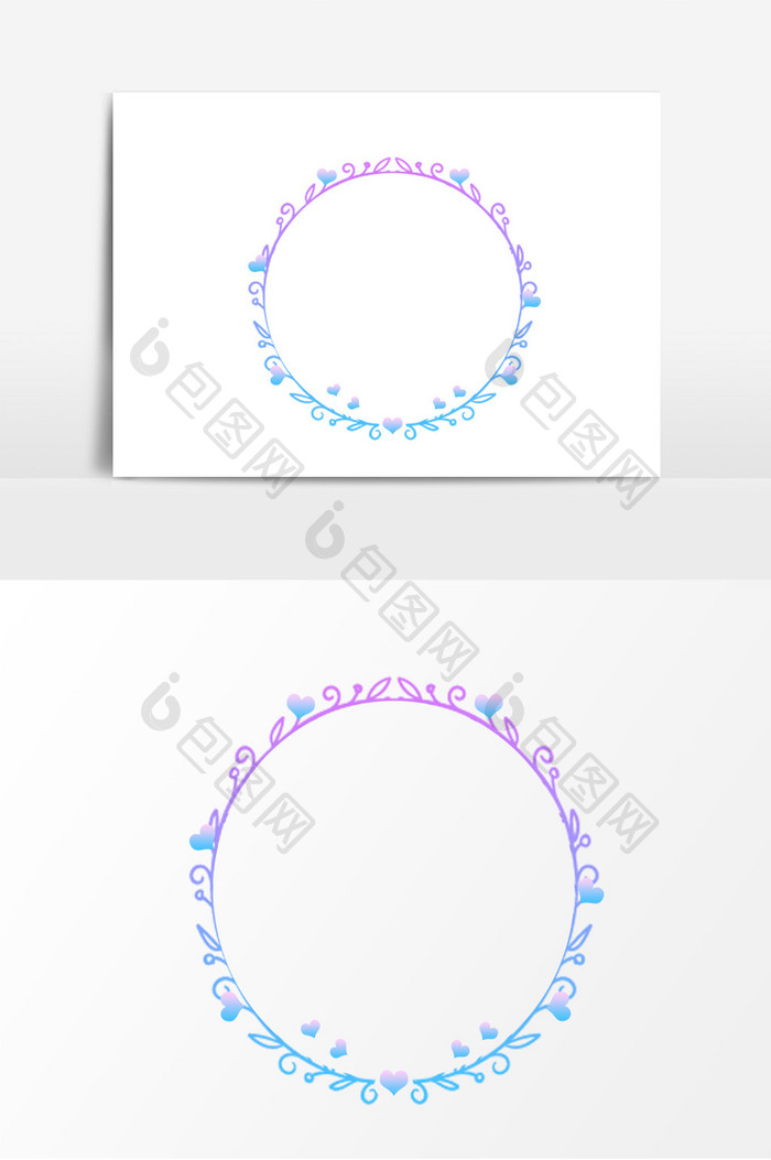彩色卡通花环爱心渐变边框元素