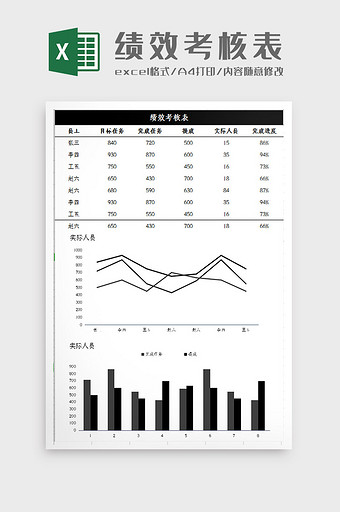 简约黑色绩效考核表Excel模板图片