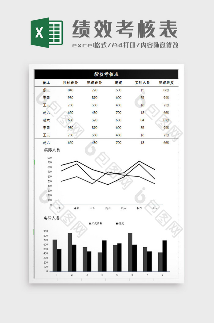 简约黑色绩效考核表Excel模板