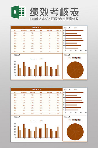大气褐色绩效考核表Excel模板图片
