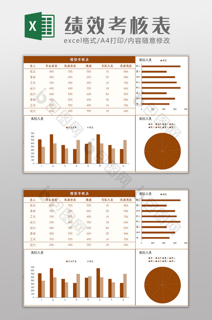 大气褐色绩效考核表Excel模板