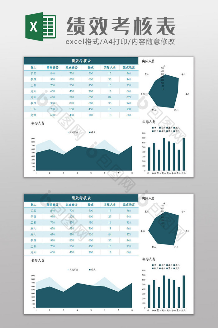 简约大气墨绿绩效考核表Excel模板