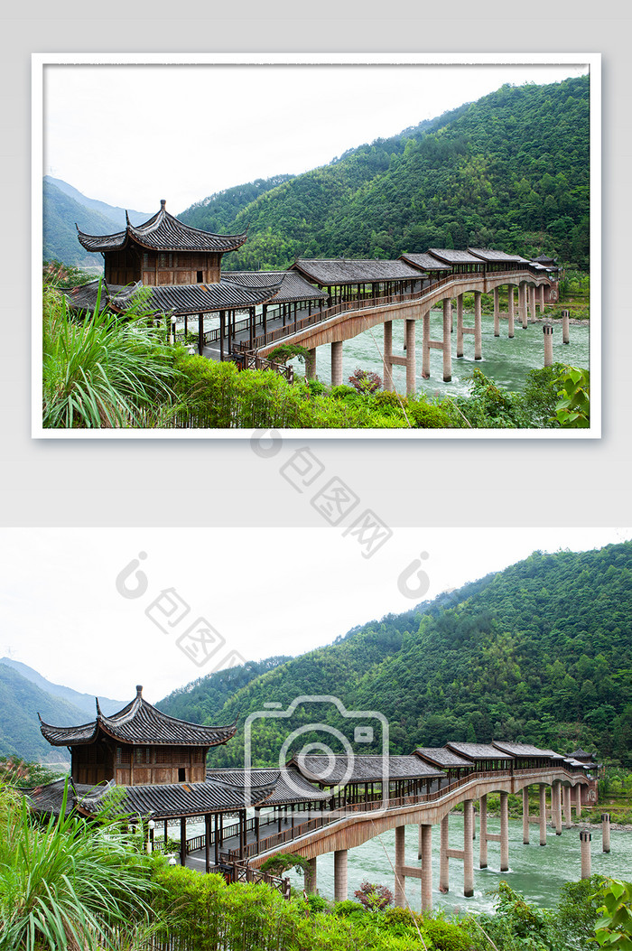 少数民族廊桥木质传统建筑榫卯结构旅行度假