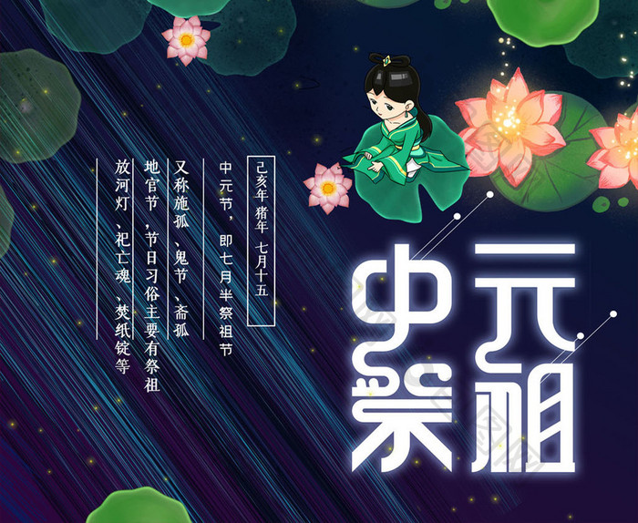 简约中元节思故祭祖海报