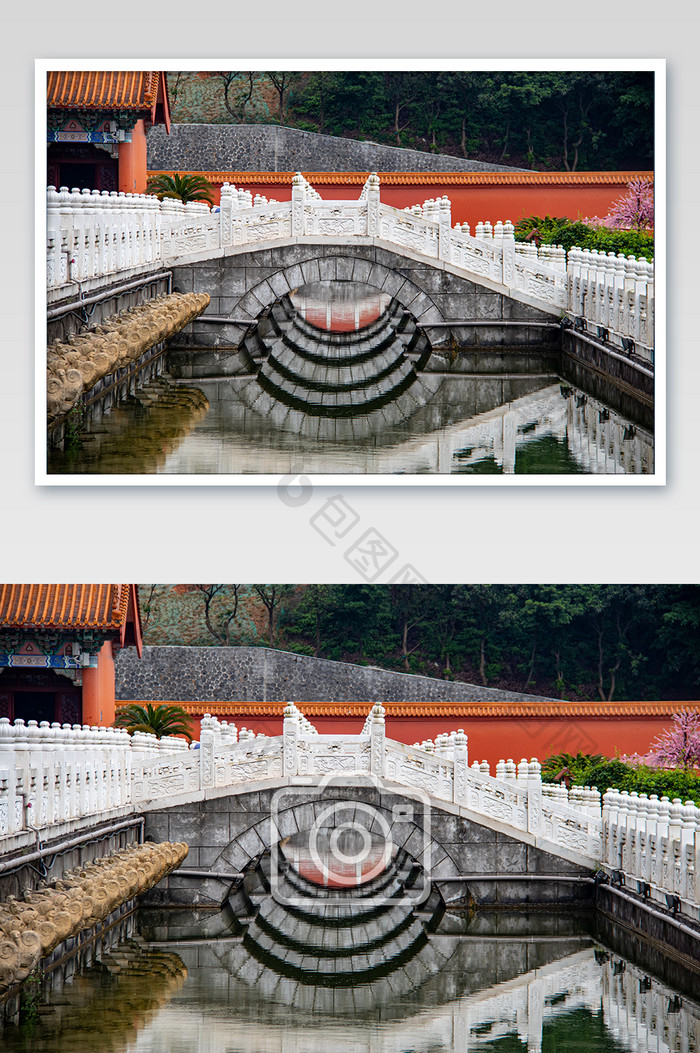 中式白色石拱桥建筑石桥倒影摄影图