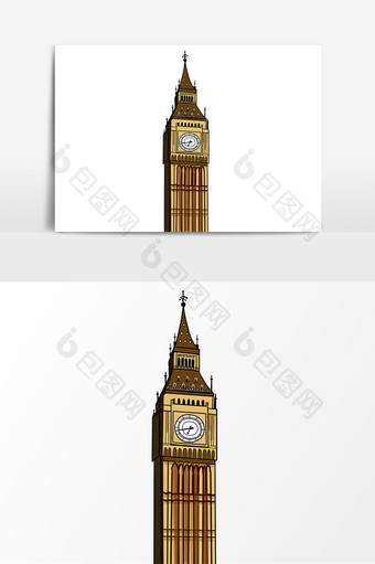 手绘建筑英国大本钟元素图片