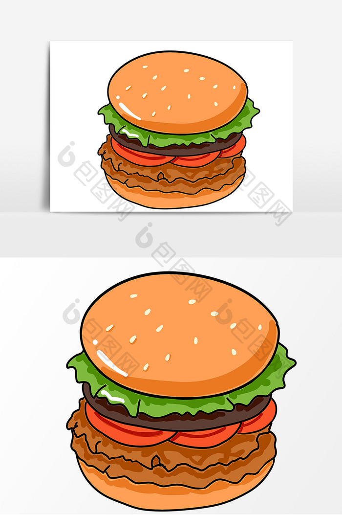 手绘美食小吃汉堡包卡通元素