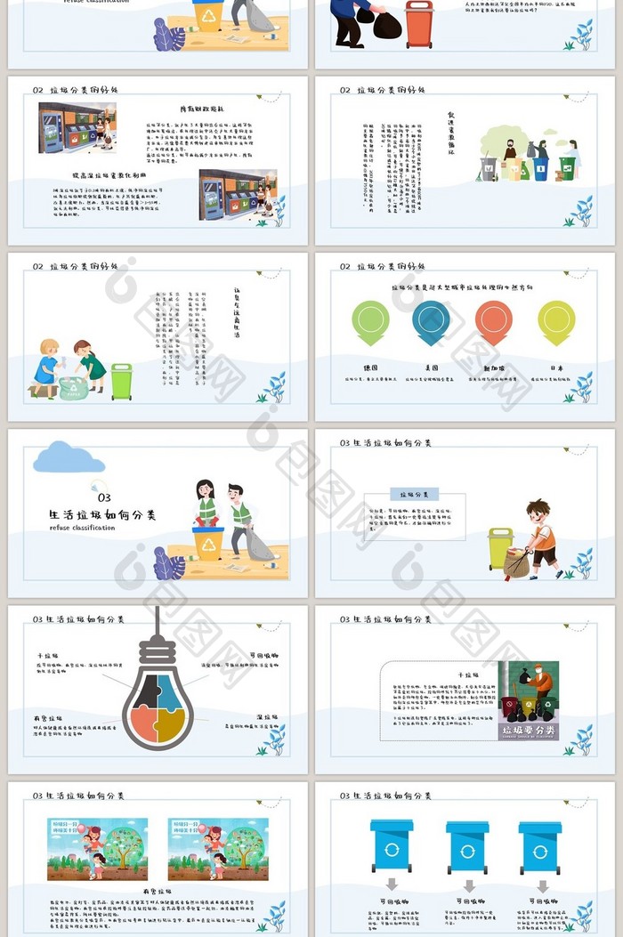 蓝色卡通垃圾分类环保主题活动PPT模板