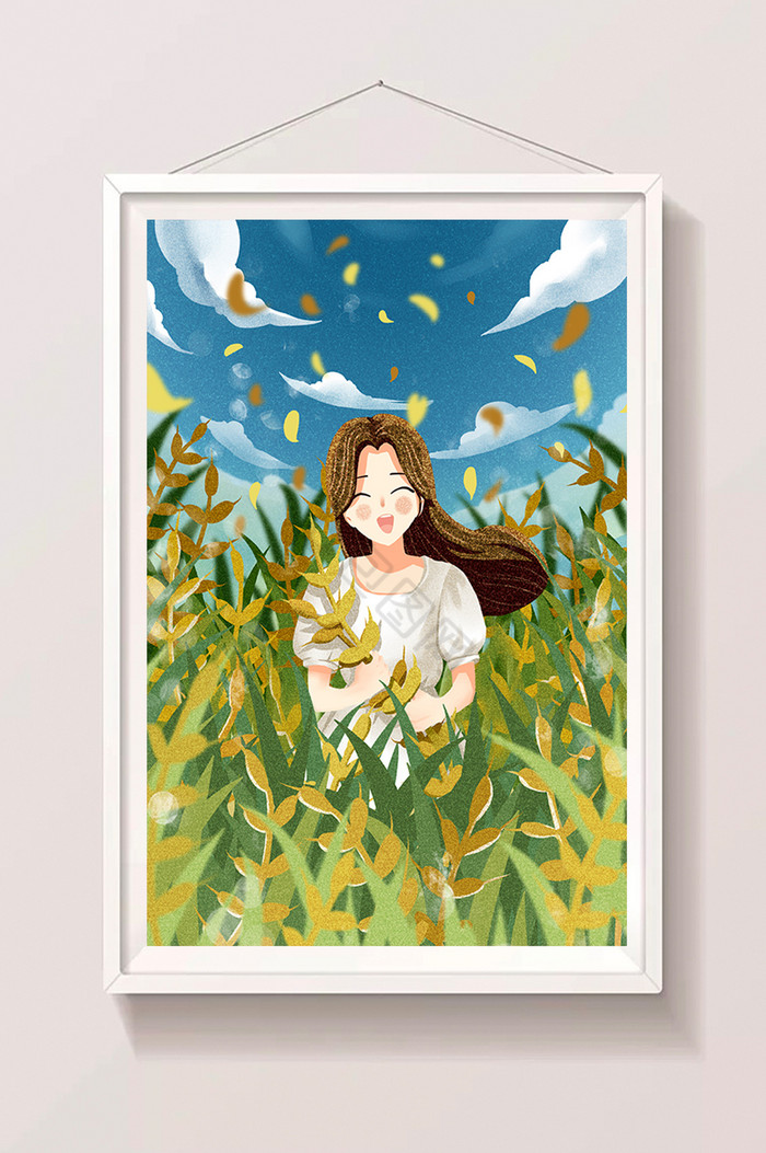 24节气处暑夏日夏天风景植物少女插画图片