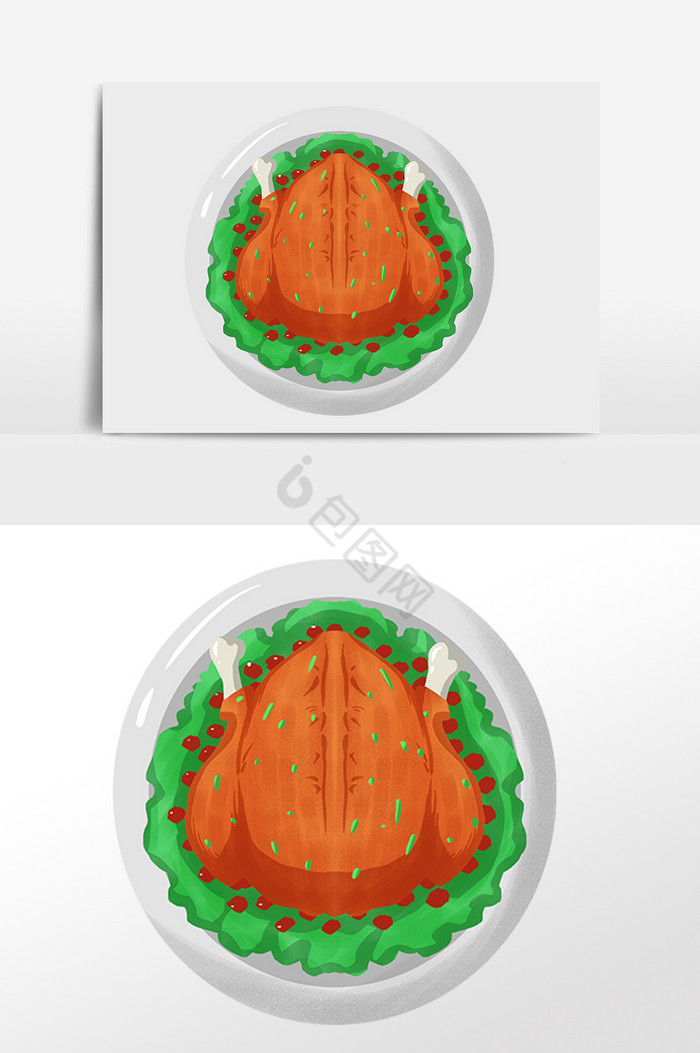 餐饮食物烤火鸡插画图片