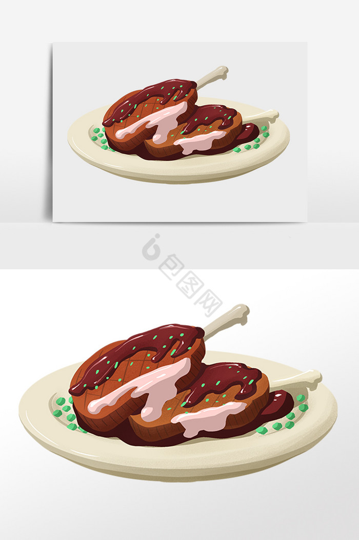 餐饮食物烤牛排插画图片