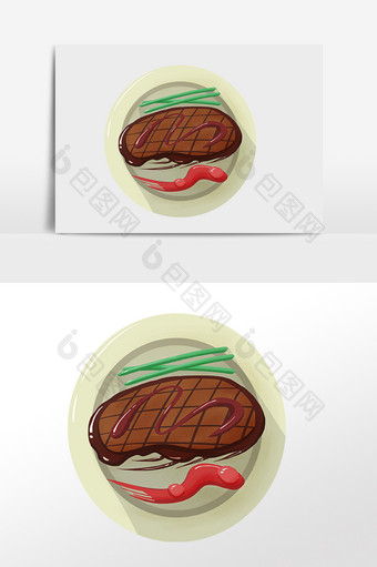 手绘餐饮美食食物西餐烤牛排插画图片