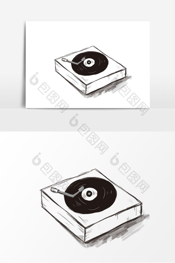 手账风黑白唱片元素