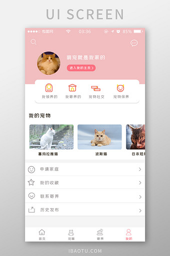 红色简约扁平宠物我的appUI移动界面图片