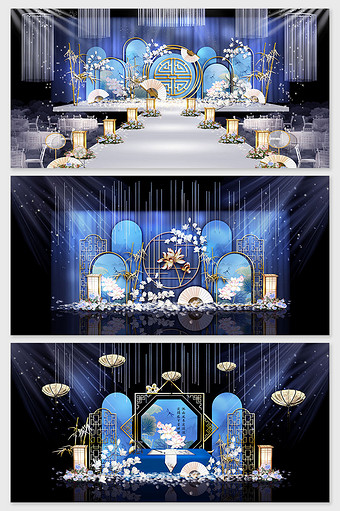 蓝色玉桃花中式婚礼效果图图片