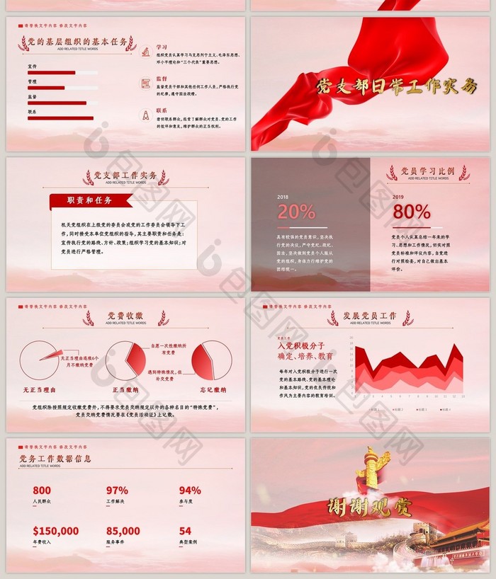 红色大气党政党建工作汇报通用ppt模板