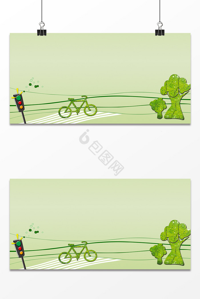 树木自行车红绿灯图片