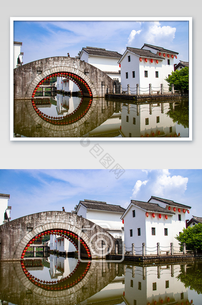 江南水乡建筑倒影韵味石拱桥摄影图图片