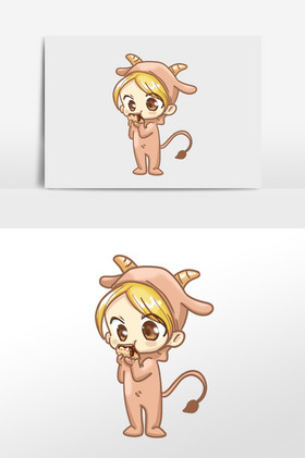 二次元表情包吃蛋糕的穿奶牛装女孩